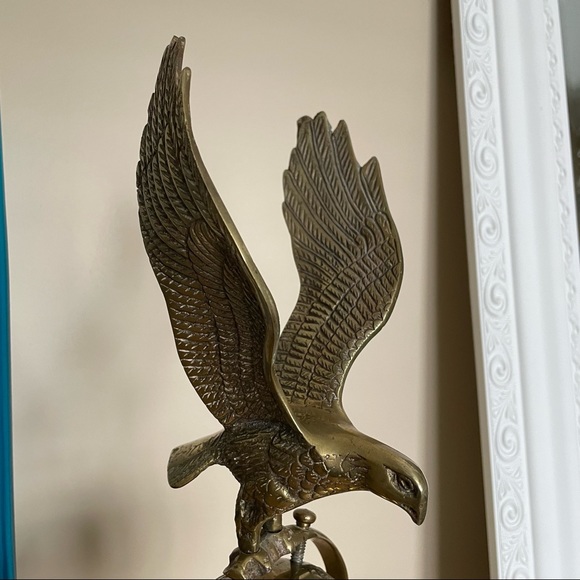 SOLD Midcentury Brass Eagle on Globe Bank - Picture 2 of 4